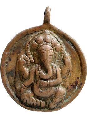 西藏复古红铜九宫八卦牌腰牌挂件尼泊尔手工纯铜象鼻神九宫牌吊坠