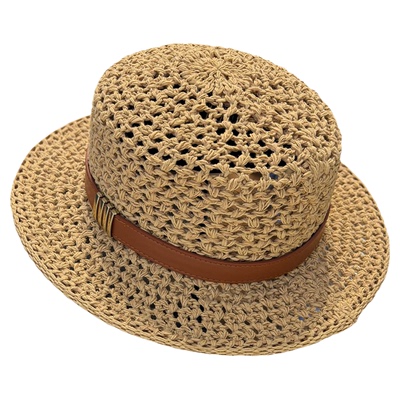 法式复古老钱风镂空平顶草帽女夏