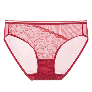 【3条98】弗利少女红色内裤蕾丝缎面三角裤本命年中低腰纯棉裆部