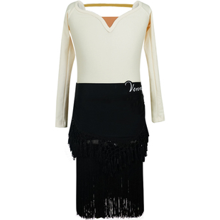 薇妮拉丁舞练功服女童长袖国标专业流苏训练舞服秋冬新款网红套装