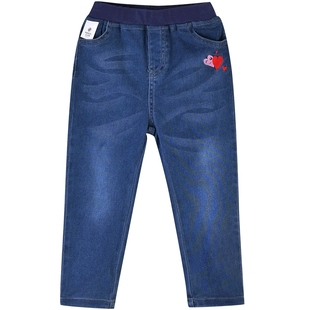 铅笔俱乐部童装女童牛仔裤2025春秋新款儿童长裤百搭女孩刺绣图案