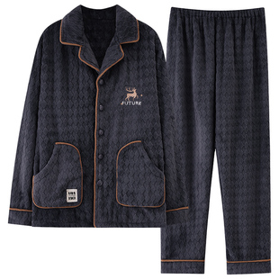 珊瑚绒睡衣男款冬季男士加绒加厚法兰绒深灰家居服秋冬款2026新款