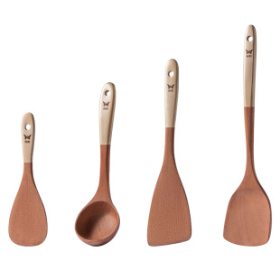 双枪锅铲乌檀木铲子不粘锅专用炒菜铲子木锅铲耐高温炒勺木勺饭勺