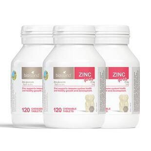 澳洲bio island婴幼儿童宝宝补锌小熊咀嚼片 锌片改善食欲120粒*3