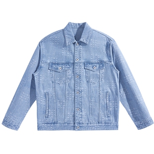 太平鸟男装肌理感牛仔提花夹克秋冬季外套情侣宽松休闲茄克外套