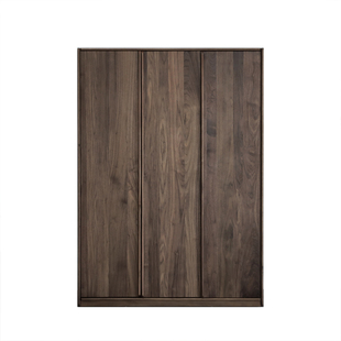 原创山水衣柜 纯实木三门衣橱 北欧简约橡木黑胡桃木大衣柜环保