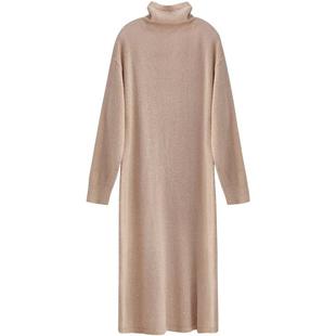 COCOBELLA秋冬新款温柔粉亮片针织连衣裙女高领毛衣裙FR3066