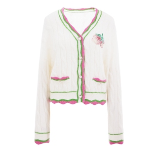 COCOON商场同款柔美浪漫撞色波浪边趣味针织开衫春款