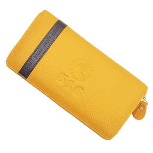 新款五方来财招财钱包数字男女士长款拉链手包真牛皮时尚潮流黄色