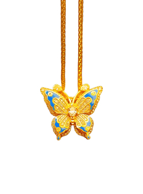 金包银花丝珐琅光明女神蝴蝶项链