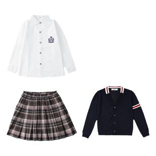 儿童毛衣开衫套装藏青V领班服西裤咖啡格子裙男女童英伦春秋校服