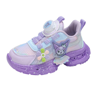 库洛米女童运动鞋带灯2025春秋网面透气女孩跑步鞋减震学生休闲鞋