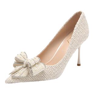 网红蝴蝶结细跟高跟鞋女2026春秋小香风性感礼服宴会尖头气质单鞋