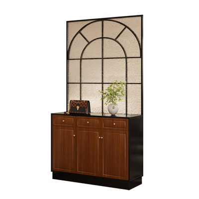 中古风玄关鞋柜一体屏风可定制