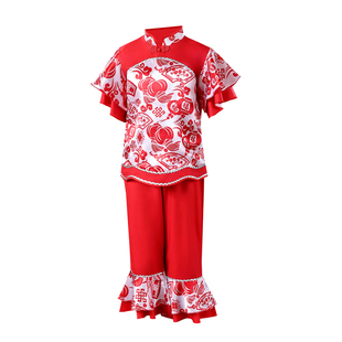 新款儿童秧歌演出服幼儿喜庆灯笼扇子舞蹈服开门红打鼓民族表演服