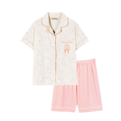 夏天可外穿睡衣女短袖裤开衫纯棉