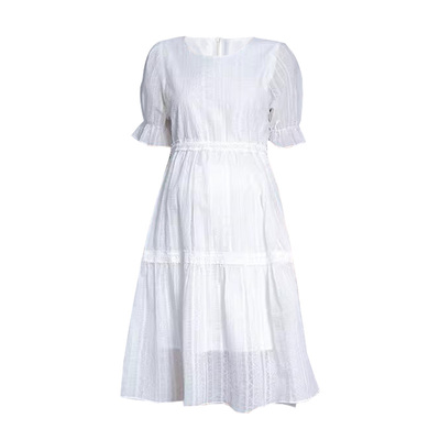 美国费雪夏季短袖蕾丝孕妇连衣裙