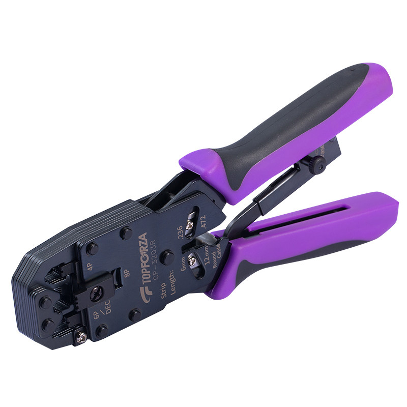 拓伏锐进口专业网线钳三口棘轮压接钳电话网络水晶头压线钳剪剥压