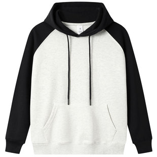 350克落肩插肩袖拼接棉质连帽套头卫衣潮流宽松上衣春秋休闲外套