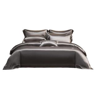 MINE/寐丝棉轻奢缎纹绣花床上四件套纯色床品被套床单套件 馨灰樱