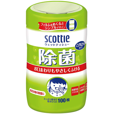 日本原装进口SCOTTIE清洁手口餐具含酒精/无酒精杀菌消毒除菌湿巾