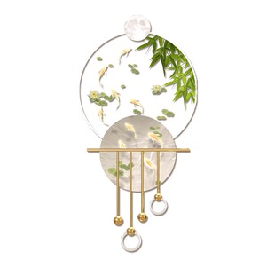 九鱼图电视背景墙格栅装饰挂件2026新款奶油风竹子客厅玄关壁画灯