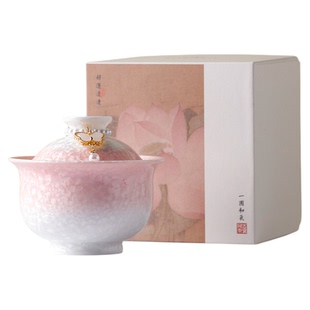宏逐窑变渐变结晶釉花边盖碗单个泡茶碗茶具办公家用防烫泡茶器