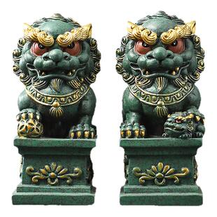 新中式石狮子摆件一对招财镇宅桌面装饰大门口看门石雕吉祥物