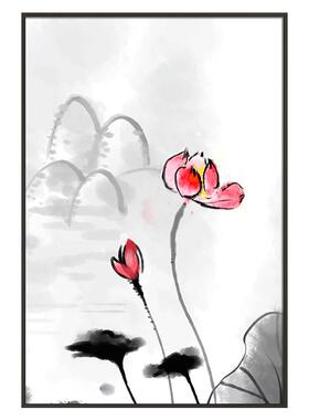 新中式荷花水墨装饰画书房挂画