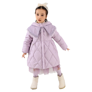 韦氏冬季儿童女童羽绒服外套连帽中长款宽松时尚洋气保暖