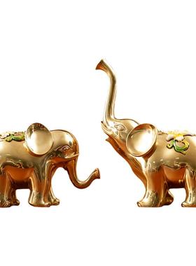 全铜大象摆件吉象如意一对御象客厅玄关装饰高档金色乔迁开业礼物
