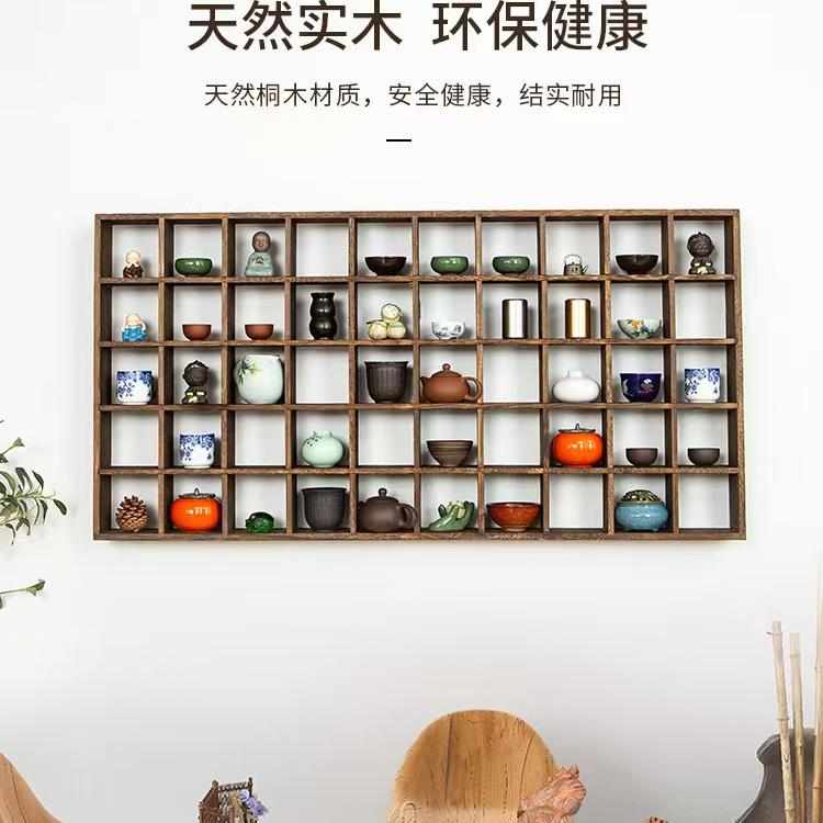 烧桐木博古架多宝阁茶杯茶壶茶具收纳柜实木茶棚置物架小博古架子