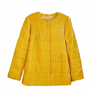 深圳南油真丝丝绒黄色棉服女冬2025新款宽松休闲桑蚕丝夹棉衣外套