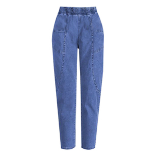 时尚洋气女高腰牛仔裤深色宽松休闲大码女裤显瘦百搭韩版哈伦裤子