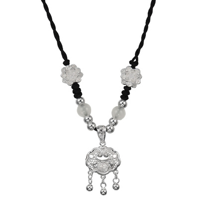 足银999莲花平安锁复古中式