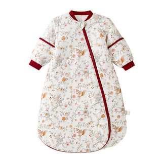 宝宝睡觉防踢被子秋冬款夹棉加厚防惊跳睡袋婴儿一体式可拆袖睡衣