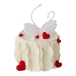 情人节唯美蛋糕装饰黑白天鹅摆件女神生日网红小天鹅爱情鸟插件