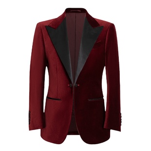 CULTUM缎面戗驳领对扣酒红色丝绒塔士多结婚礼服西服套装男士正装
