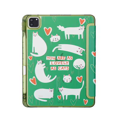 手绘猫iPad笔槽三折保护壳