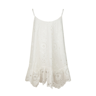 BLUEerror 刺绣荷叶边白色吊带连衣裙女纯棉花朵镂空绣花裙子夏季