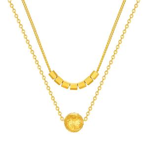 TSL谢瑞麟黄金项链蹦迪珠5G足金小方块双层链锁骨链计价新品XQ490