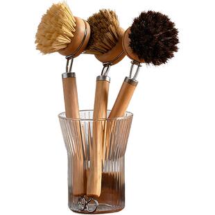 长柄锅刷可替换刷头天然软毛马鬃毛剑麻椰棕清洁刷实木柄洗锅碗刷