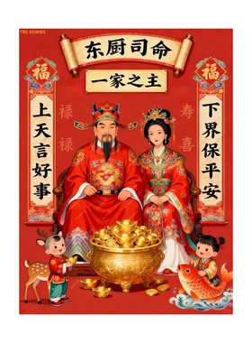灶君司命一家之主灶王爷图带背胶自粘防水贴画厨房餐厅灶神爷画像