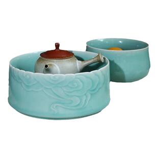 瓯江龙泉青瓷果盘陶瓷茶洗家用茶几摆台烟缸茶具水洗笔洗大号水盂