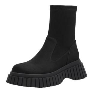 金利来秋冬新款弹力袜靴女短筒靴时尚瘦瘦靴小个子松糕厚底短靴女