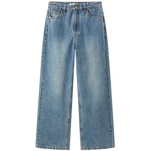 太平鸟女装春季时尚气质阔型街头风直筒裤牛仔裤A1HAE1522