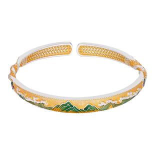 银千造 山盟海誓 珐琅彩描金莫比乌斯银手镯2025新款银手环女款镯