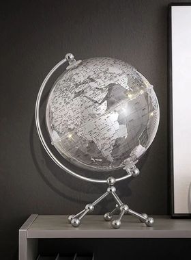 创意透明地球仪摆件轻奢高档客厅办公室桌面装饰大摆件透明水晶球