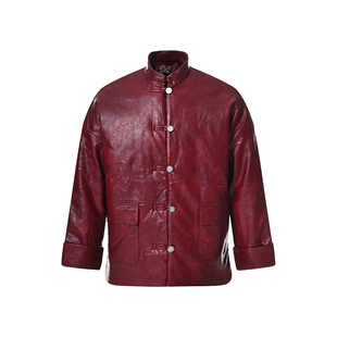 三省六部·刑部【地煞】秋冬新中式复古做旧PU皮男士绗棉唐装棉服