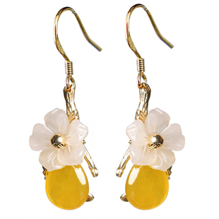 复古耳坠黄色花朵耳环古风耳饰女简约耳夹小清新汉服云南民族风